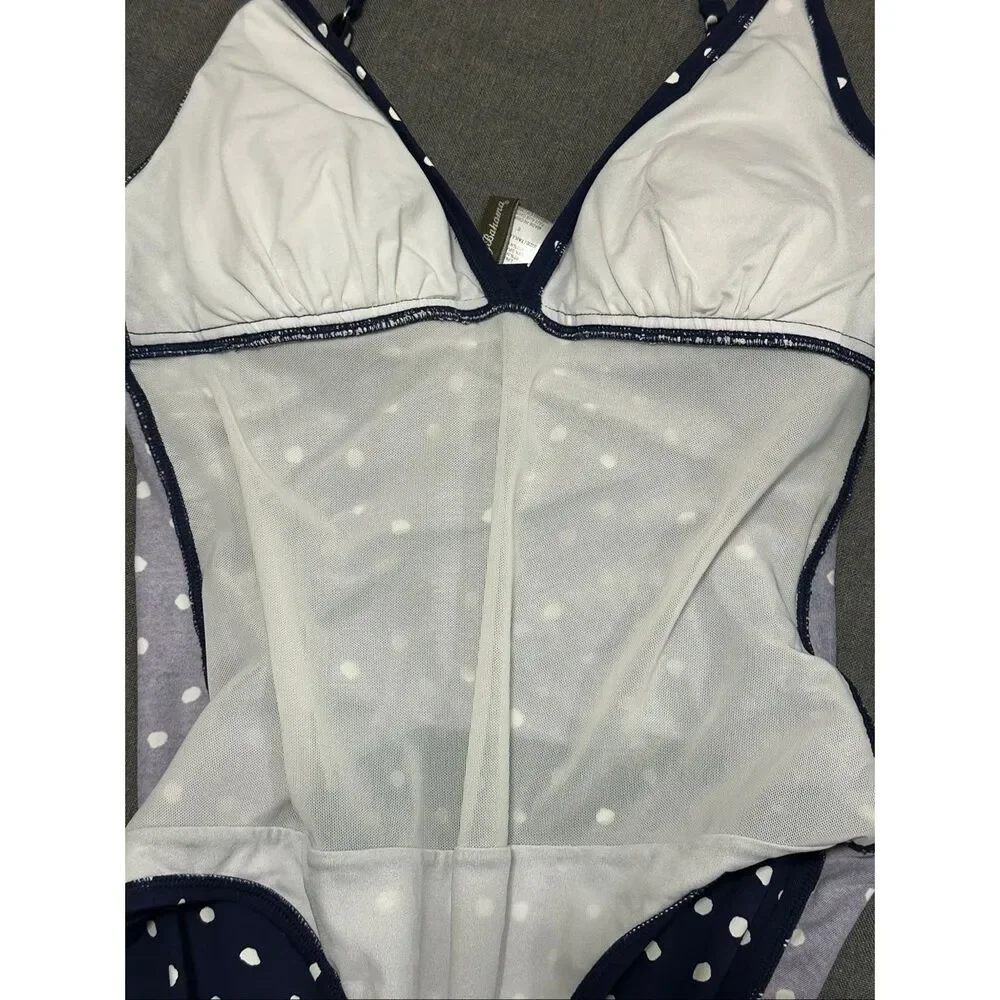 Tommy Bahama One-Piece Swimsuit Blue White Polka Dot Classic Resort Swim Size 8